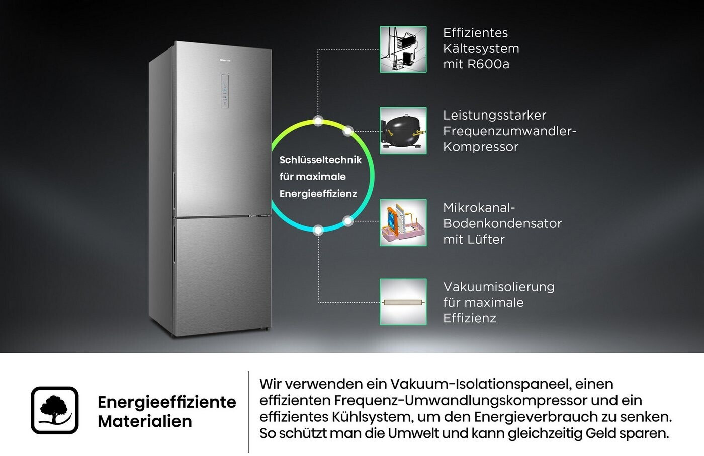 Hisense RB645N4BIB Kühl-Gefrierkombination – 70,4 cm breit, 495 Liter, Total No Frost, Energieklasse B, Inox- – Bild 12