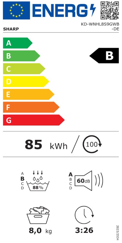 Sharp KD-WNHL8S9GWB-DE Wärmepumpentrockner – 8 kg, Energieklasse B, WiFi – Bild 10