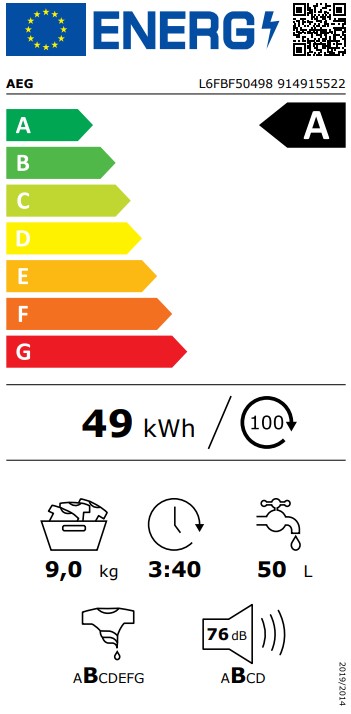 AEG L6FBF50498 Waschmaschine – 9 kg, 1400 U/min, Energieklasse A – Bild 9